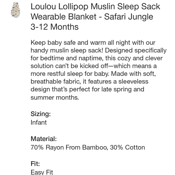 Loulou Lollipop Muslin Sleep Sack Wearable Blanket - Safari Jungle - Picture 4 of 5